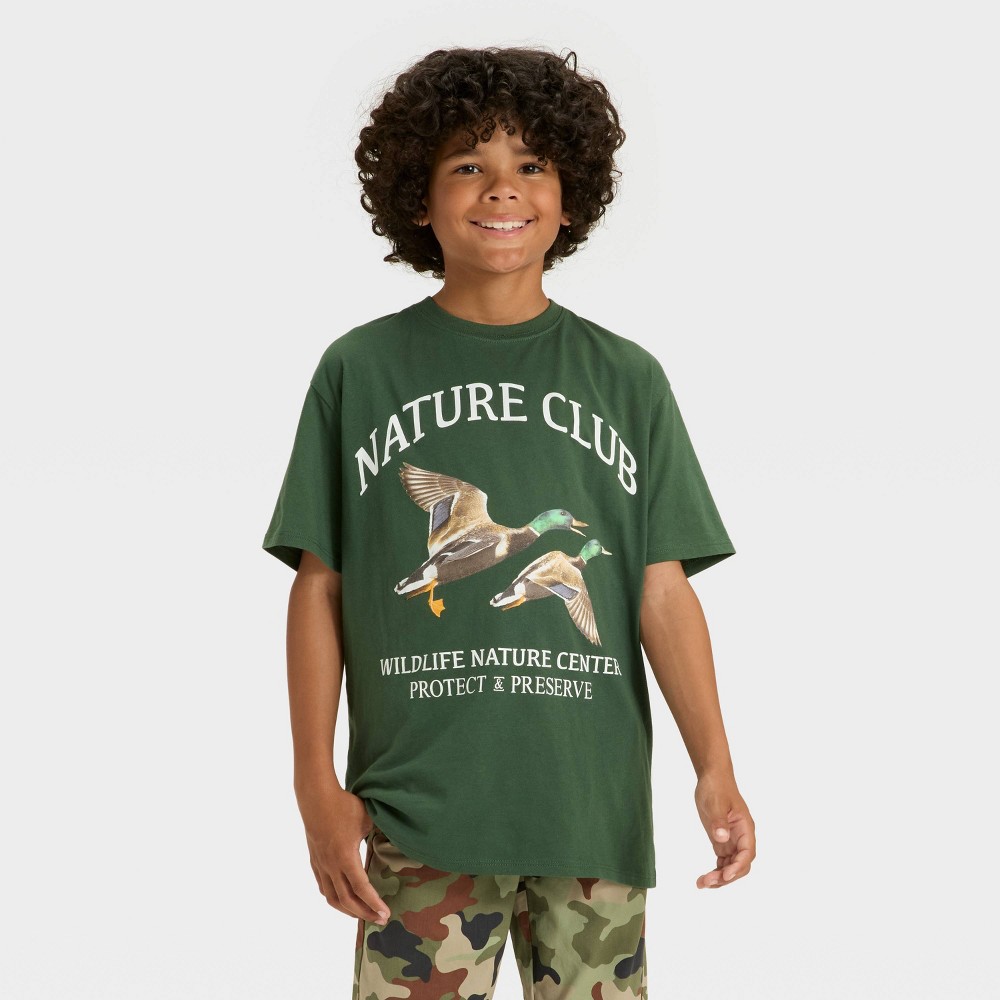 Boys' Mallard Nature Short Sleeve Oversized Graphic T-Shirt - Green S