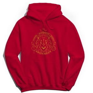 Harry Potter Men's Minimalist Mascot Gryffindor Outline Long Sleeve Graphic Cotton Sweatshirt Hoodie - Red XXL - 1 of 3