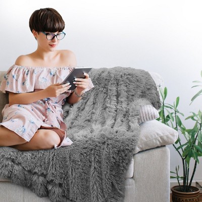 Silver Reversible Faux Fur and Fleece Throw Blanket 60" x 70"