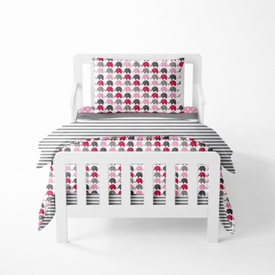 Bacati - Elephants Pink/Fuschia/Gray 4 pc Toddler Bedding Set