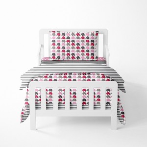 Bacati - Elephants Pink/Fuschia/Gray 4 pc Toddler Bedding Set - 1 of 4