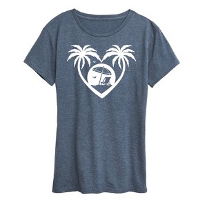 Women's - Instant Message - Palm Trees Heart Scene Short Sleeve Graphic T-Shirt - 1 of 4