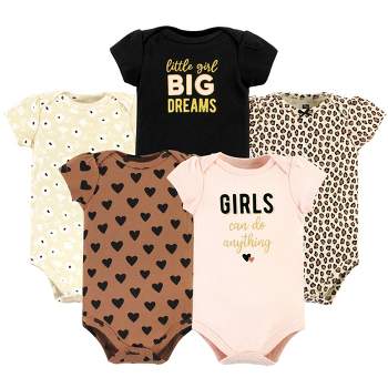 Hudson Baby Infant Girl Cotton Bodysuits, Cinnamon Hearts 5 Pack