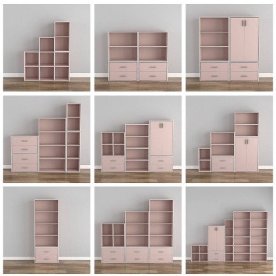 Light Pink Stackable 4-Tier Wood Cube Bookcase for Kids