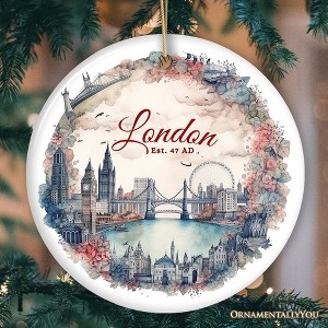 Vintage London Watercolor Style Painting Ceramic Ornament, Floral Victorian Style European Gift| OrnamentallyYou - 1 of 4