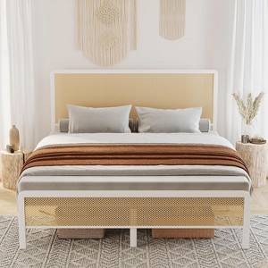 coucheta Rattan Bed Frame with Headboard,Heavy Duty Sturdy Steel Slat Support, No Box Spring Needed - 1 of 4
