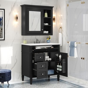 Vynxaria 30'' Bathroom Vanity with Top Sink, Modern Bathroom Storage Cabinet with 2 Drawers and a Tip-out Drawer - 1 of 4