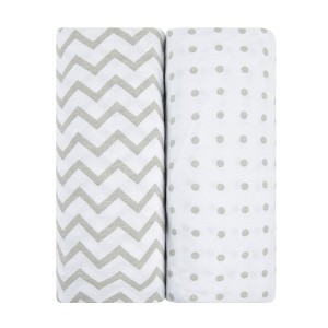 Ely's & Co. Baby Fitted Waterproof Sheet Set 100% Combed Jersey Cotton Grey Chevron and Polka Dots 2 Pack - 1 of 4