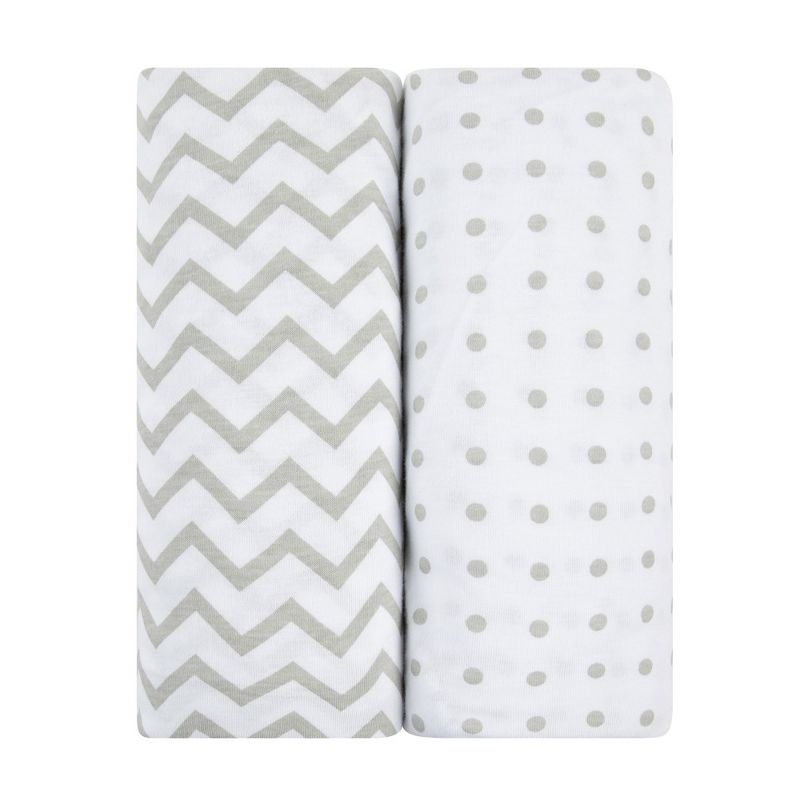 Ely's & Co. Baby Fitted Waterproof Sheet Set 100% Combed Jersey Cotton Grey Chevron and Polka Dots 2 Pack, 1 of 9