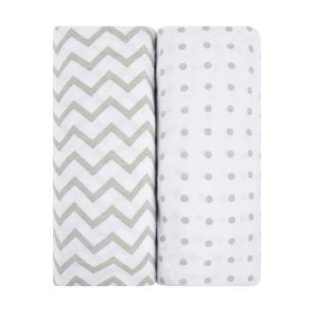 Ely's & Co. Baby Fitted Waterproof Sheet Set 100% Combed Jersey Cotton Grey Chevron and Polka Dots 2 Pack