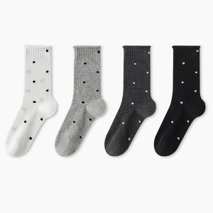 Anna-Kaci 4-Pair Lightweight Mesh Polka Dot Crew Socks with High-Stretch Cuffs - 1 of 4