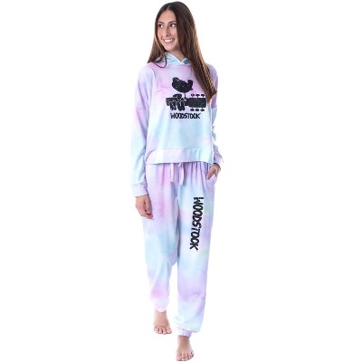 Woodstock Classic Logo Tie Dye Womens' Pajama Cropped Hooded Jogger Set