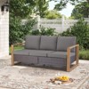 POCASSY 74.8" Outdoor 3-Seater Sofa with Meatl Armrest, Outdoor Furniture Sofa with Faux Wood Square Armrest and High Back for Porch Deck - 2 of 4