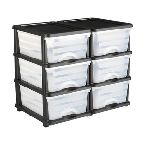 VEVOR Plastic Storage Drawers, 2 Pack Storage Organizer Drawer, 6 Drawers Closet Organization and Storage Dividers, Transparent&Black - 1 of 4