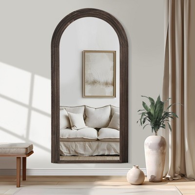 SpassWay Solid Wood Accent Wall Mirror Arched Full Length Mirror Rustic Leaning Mirror for Living Room Bedroom Entryway Charcoal/Weathered White