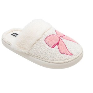Kensie Women’s Slippers - Cozy House Slippers with Fuzzy Upper, Faux Fur Trim, and Bow Accent - 1 of 4