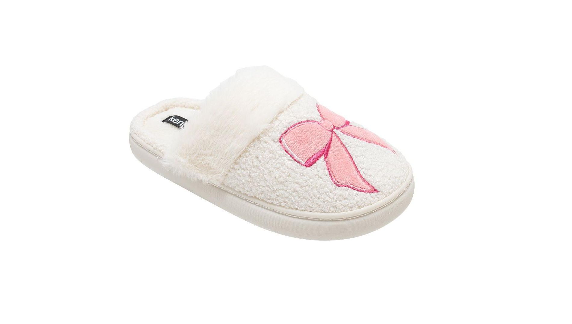 Kensie Women’s Slippers - Cozy House Slippers with Fuzzy Upper, Faux Fur Trim, and Bow Accent