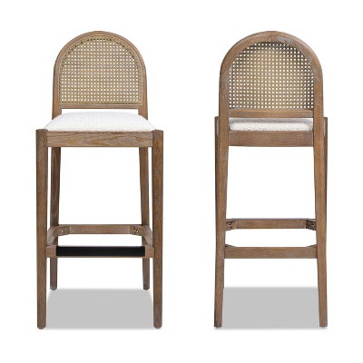NicBex Dining Chairs Set of 2 Upholstered Chair Curved Back Cane Rattan Bar Height Stools, Fabric Accent for Kitchen, Bedroom