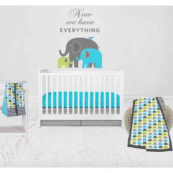 Bacati - Elephants Aqua/Lime/Gray 4 pc Crib Bedding Set with Diaper Caddy