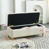 Kumasinova Glam Tufted Storage Ottoman Bench with Gold Accents, Upholstered Velvet Fabric Ottoman with Safety Hinge, Versatile Foot Stool, Beige - 3 of 4