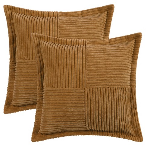 Unique Bargains Home Decorations Solid Wide Bordered Corduroy Striped Throw Pillow Covers 2 Pcs - image 1 of 4