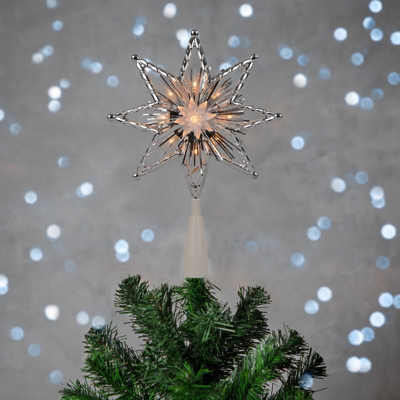 Northlight 8" Lighted Silver Tinsel Star Christmas Tree Topper - Clear Lights, White Wire, 2 of 7