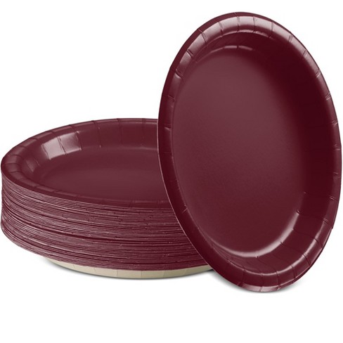 Disposable Paper Plates Burgundy, 6 3/4 Inches Paper Dessert Plates, Strong and Sturdy Disposable Plates for Party, Dinner, Holiday, Picnic, or Travel