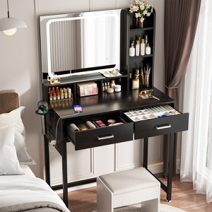 Aheaplus Makeup Vanity Desk with LED Light Mirror, Dressing Table with Charging Station and Drawers - 1 of 4