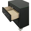 1pc Traditional Glam 3-Drawer Nightstand Velvet Tufted Drawer Front Jewelry Tray Faux Crystal Drawer Knobs Black - 3 of 4