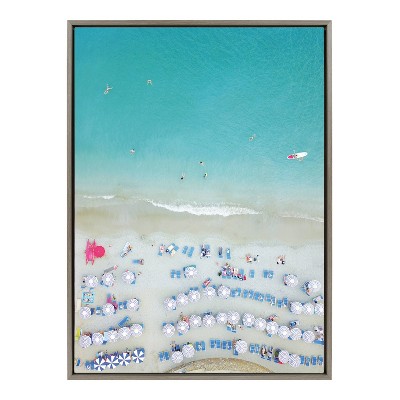 28" x 38" Sylvie Monterosso al Mare Swim by Rachel Dowd Framed Wall Canvas Gray - Kate & Laurel All Things Decor