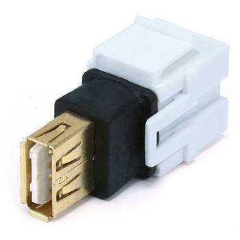 Monoprice Keystone Jack - USB 2.0 A Female to A Female Coupler Adapter, Flush Type (White)