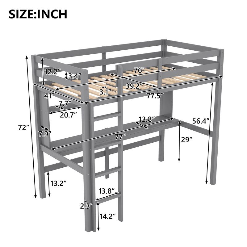 Twin Size Loft Bed with Desk, Shelves, and Ladder-ModernLuxe, 3 of 11