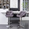 Velvet Diamond Tufted Swivel Barstool, Set of 2, Adjustable Counter Height Stools for Kitchen, Pub, Gray - 4 of 4
