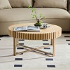 Lyngins Modern Handcraft Drum Coffee Table, 31.5" Center Coffee Table with Stainless Steel Pedestal Base – Manchurian Ash Grain, Living Room Table - 3 of 4