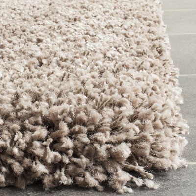 Taupe Round Shag Synthetic Area Rug