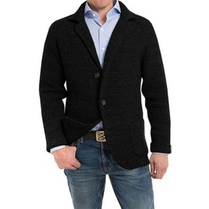 Coolmee Men's Casual Cardigan Sweater Shawl Collar Button Down Knit Blazer Jacket Knitwear with Pockets - 1 of 4