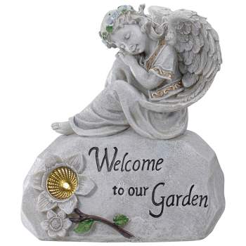 Northlight 9.25" Gray Solar Powered "Welcome to Our Garden" Angel Outdoor Garden Statue