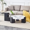 Modern Double Layer Round Coffee Table with Marble Finish Removable Gray Glass Top Black L Shaped Base Space Saving Living Room Table-The Pop Home - 2 of 4