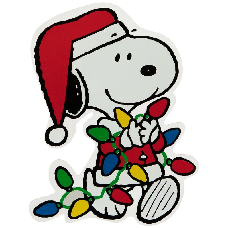 Northlight Peanuts Snoopy Gathers the Lights Double Sided Christmas Window Cling Decoration, 1 of 7