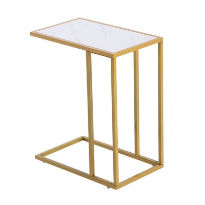 Slickblue Modern Marble Style Top C Side Table, Compact End Table for Small Spaces, Coffee, Laptop, or Decor