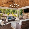BAOURE Rustic Farmhouse Wagon Wheel Chandelier with Seeded Glass Shade, 6 Light Round Wood Pendant Light for Dining Room Living Room Foyer, Brown 21in - 3 of 4