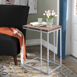 FONTOI End Tables with Expandable Tabletop, C-Shaped, Chrome Metal ...