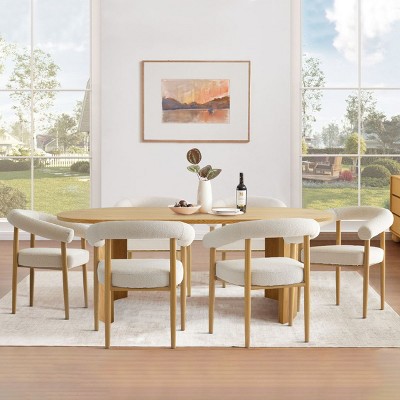 7-Piece Dining Set for 6,Modern Oval Dining Table with Boucle Dining Chairs with Arm for Dining Room,Kitchen Furniture-Tanpinhause