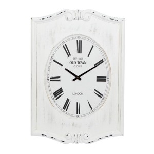 31"x22" Wood Floral Carved Distressed Wall Clock White - Olivia & May: Silent, Rectangular, Farmhouse Style - 1 of 4