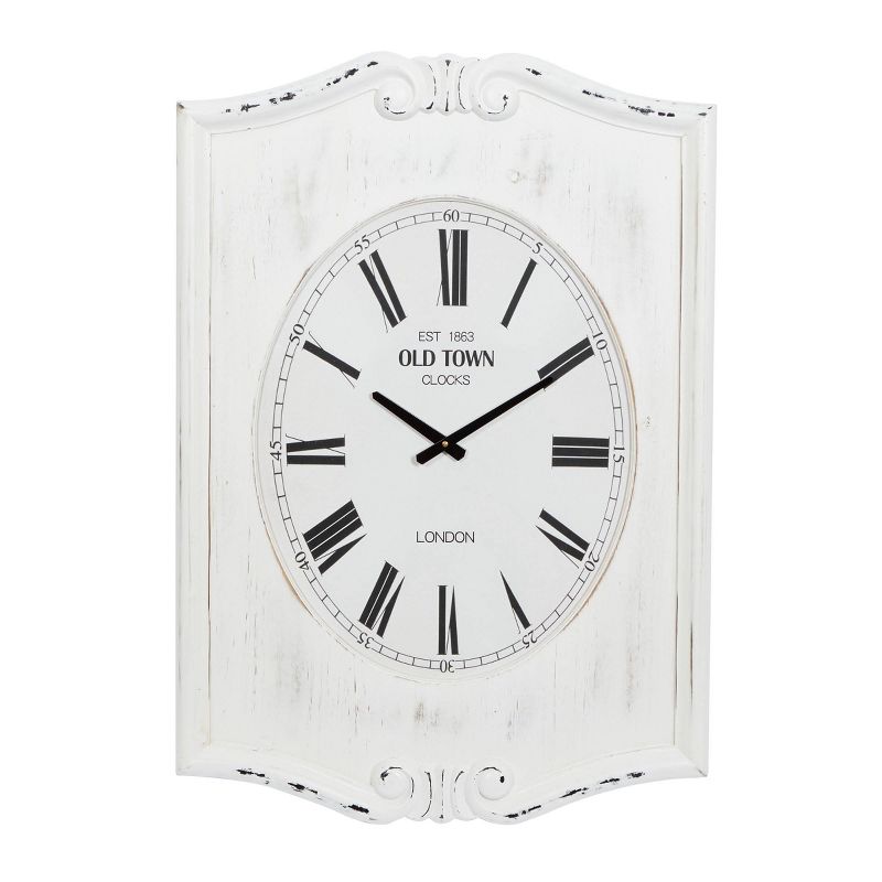 31&#34;x22&#34; Wood Floral Carved Distressed Wall Clock White - Olivia &#38; May, 1 of 19