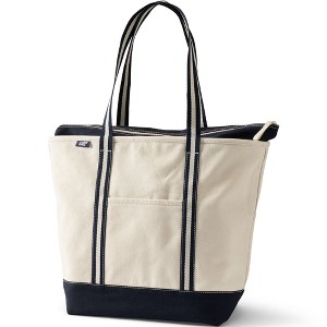 Lands' End Zip Top Long Handle Canvas Tote Bag - 1 of 4