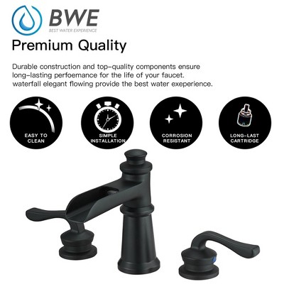 Matte Black Widespread Waterfall Bathroom Faucet with Lever Handles