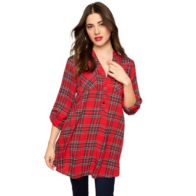 Roaman's Plaid Henley Tunic
