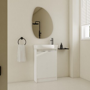 Lyngins Compact Wall-Mounted Bathroom Vanity with Sink, Floating Vanity with Round Single Ceramic Basin & Bottom Storage, Eco-Friendly Plywood - 1 of 4