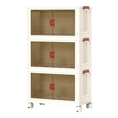 22.05x13x13in 3Pcs Foldable Storage Bins with Lid Front Magnetic Door Collapsible Stackable Closet Organizer Containers with Wheels